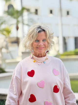 Glitter Trim Chenille Heart Valentine Sweatshirt - Cathys Place