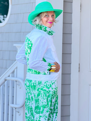 HARBOR  LIGHTS SAILBOAT GREEN MAXI DRESS TANGO MANGO