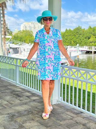 SPLASH OF PINK  SHORT SLEEVE DRESS