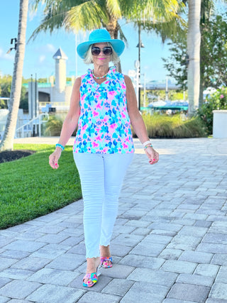 PINK PETALS RUFFLE SLEEVELESS