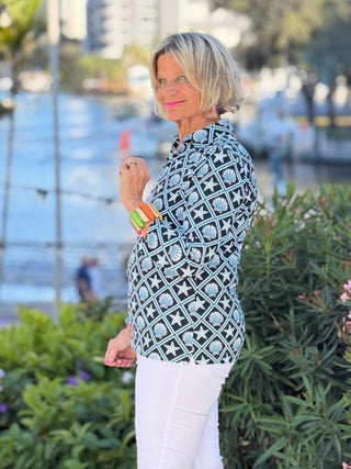 LULU B OCEAN TREASURES COLLAR SLEEVE TOP LULU-B