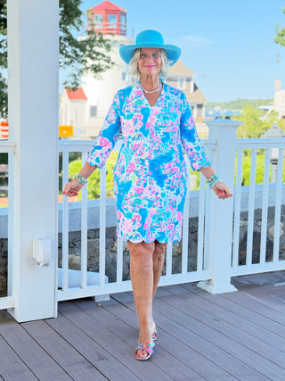 LULU B PALM Beach SPLASH SCALLOP SLEEVE DRESS S