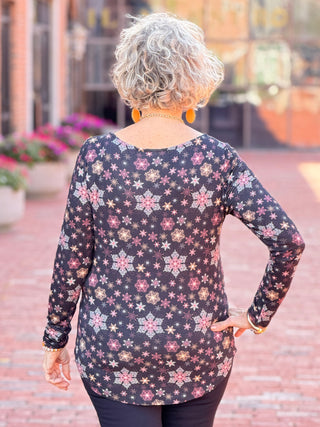LONG SLEEVE METALLIC TEXTURED KNIT TOP Cathys Place