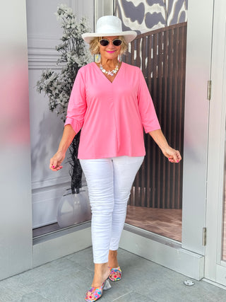 TAILORED CORAL SLEEVE V TOP