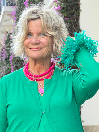 LULU B GREEN CASHMERE FRINGE