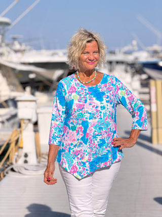 LULU B PALM BEACH SPLASH ASYMMETRIC TOP LULU-B