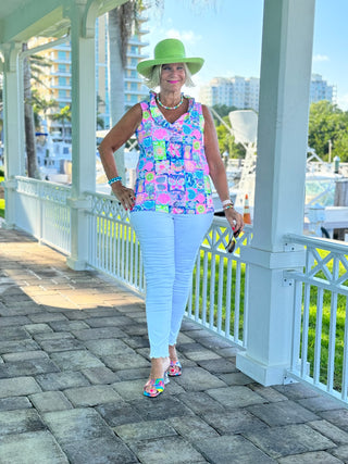 SANDY BEACH COLOR SLEEVELESS RUFFLE TOP