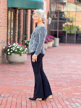 LONG SLEEVE METALLIC TEXTURED KNIT TOP Cathys Place
