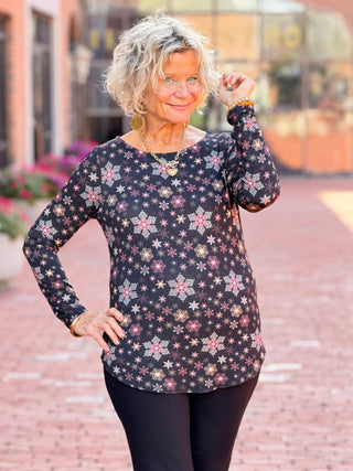 LONG SLEEVE METALLIC TEXTURED KNIT TOP Cathys Place