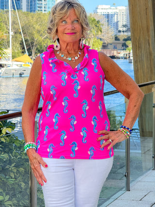 LULU B SEAHORSE BAY SLEEVELESS RUFFLE TOP