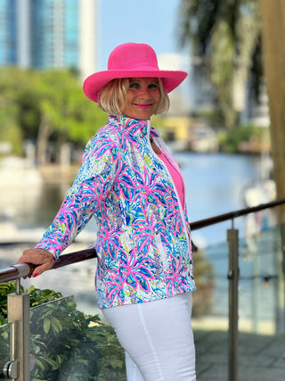 PINK PALM TREE ZIPPER JACKET