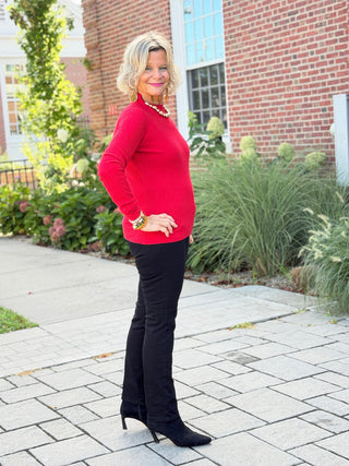 Ribbed Knit Mock Neck Sweater RED CHARLIE B