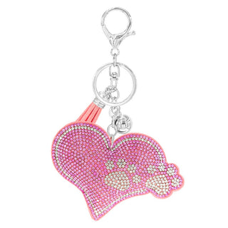 RHINESTONE HEART PAW KEYCHAIN WITH TASSEL, 31966 JOIA ACCESSORIES