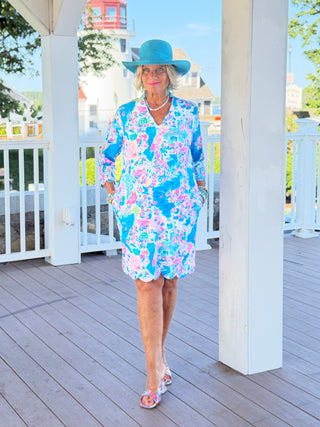 LULU B PALM BEACH SPLASH SCALLOP SLEEVE DRESS LULU-B