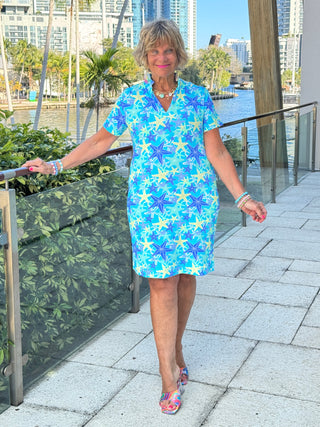 LULU B STARFISH SPLASH SHORT SLEEVE DRESS