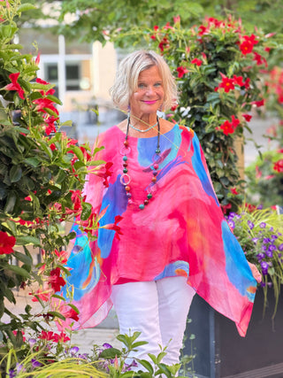 Sofia Sunrise Silk Kaftan (BQ201U): 672 Fuchsia / One Size TINA Stephens Italy/Tees By Tina