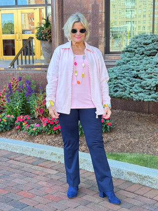 Crystal Zipper Cardigan with Collar Pink