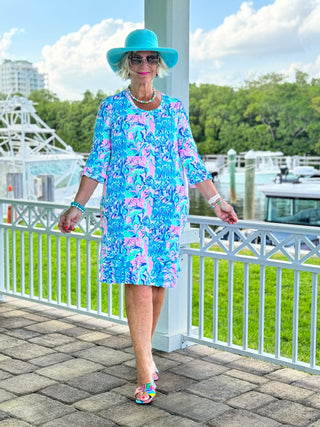 SPLASH OF PINK  RUFFLE SLEEVE DRESS