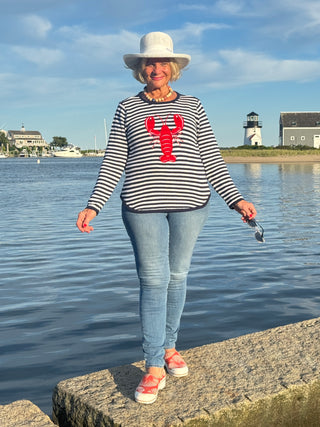 NAVY STRIPE LOBSTER SWEATER