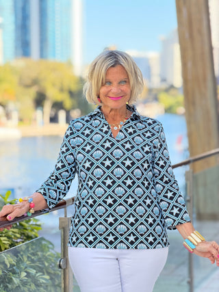 LULU B OCEAN TREASURES COLLAR SLEEVE TOP LULU-B