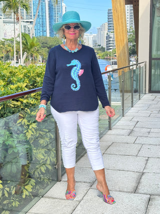 LULU-B NAVY SEAHORSE SWEATER