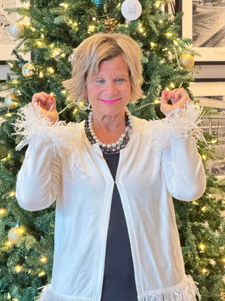 LULU-B WHITE CASHMERE FRINGE CARDIGAN