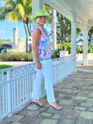 SANDY BEACH COLOR SLEEVELESS RUFFLE TOP