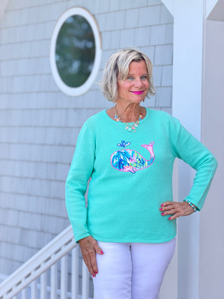 BEACH CLUB SEAFOAM WHALE SWEATER LULU-B