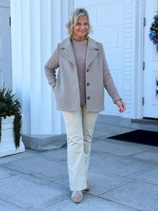 Wool Blend Jacket with Rib Knit Sleeves CHARLIE B