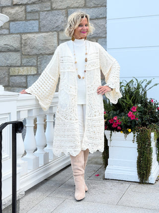 CROCHET CREAM LONG CARDIGAN Cathys Place