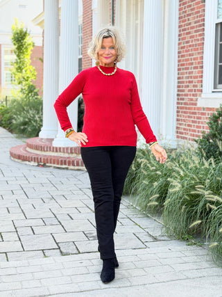 Ribbed Knit Mock Neck Sweater RED CHARLIE B