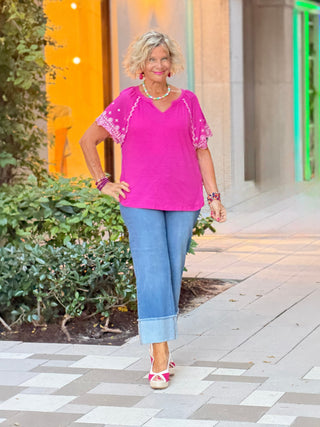 PINK  FLORAL EBROIDERY TOP Cathys Place