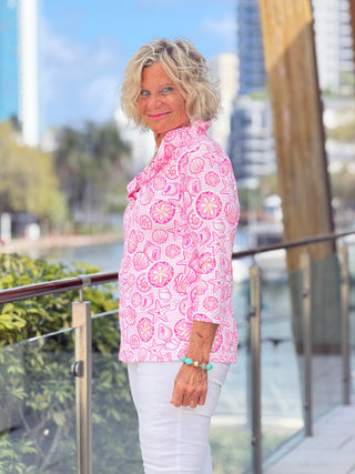 LULU B STARFISH HARBOR RUFFLE SLEEVE TOP LULU-B