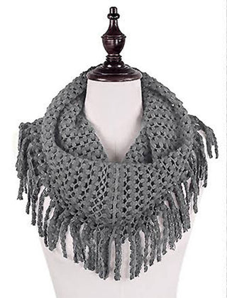 Warm Solid Mini Tube Infinity Scarf With Fringes Cathys Place