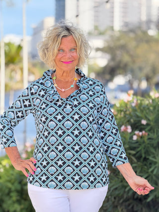 LULU B OCEAN TREASURES RUFFLE SLEEVE TOP LULU b