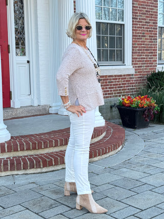 Women's Speckled Heather Rib Knit Top BISCOTTI