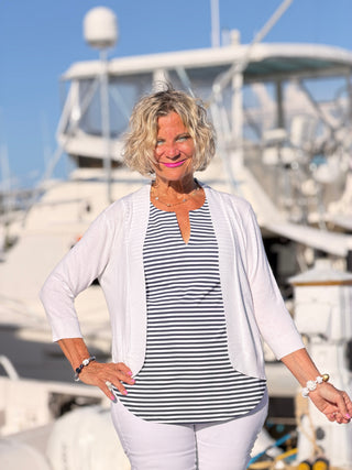 NAUTICAL NAVY NOTCH SLEEVELESS TOP LULU-B