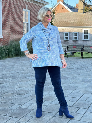 Women's Cowl Neck Spacedye Chenille Knit Top BLUEBELL MULTI