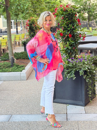 Sofia Sunrise Silk Kaftan (BQ201U): 672 Fuchsia / One Size TINA Stephens Italy/Tees By Tina