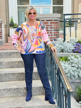 Multicolor Abstract  Round Knit Printed Sweater