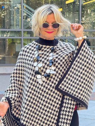 Houndstooth Knit Poncho Cape