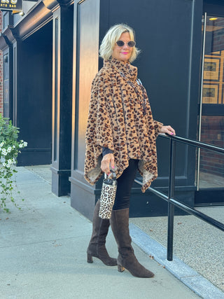 Animal Print Turtle Neck Cape Poncho