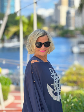 SWAROVSKI  CRYSTAL NAVY ANCHOR STATEMENT TOP