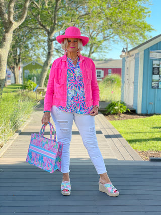 PINK PALM TREE SLEEVE TOP