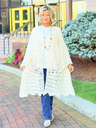 CROCHET CREAM LONG CARDIGAN Cathys Place