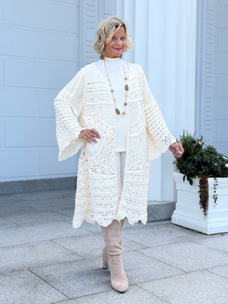 CROCHET CREAM LONG CARDIGAN Cathys Place