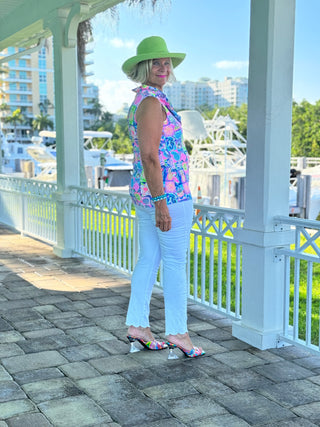 SANDY BEACH COLOR SLEEVELESS RUFFLE TOP