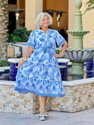 FRENCH RIVIERA BLUE MULTI ROMANTIC DRESS Cathys Place