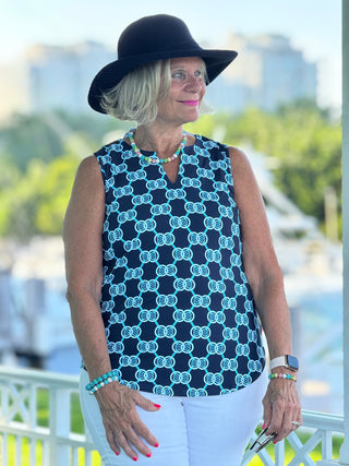 NAVY MEDALLION SLEEVELESS V NECK