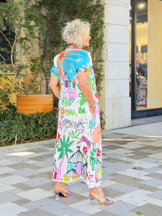 Graphic Print Button-Down Maxi Dress Cathys Place